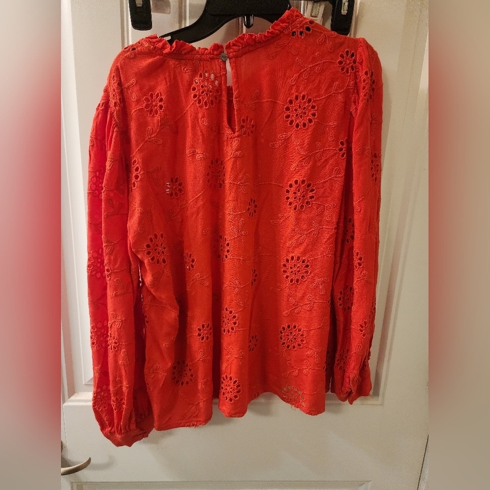 “Anthropologie Atelier Nicole Miller Red Eyelet Blouse Boho Medium” - Picture 5 of 5